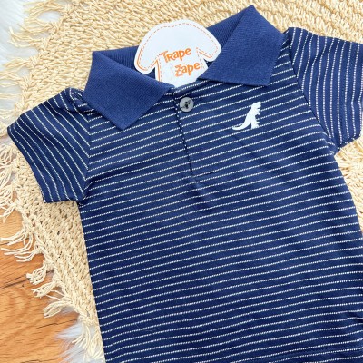 Conj. Camiseta Gola Polo Rex Listrado e Bermuda - Marinho e Caramelo